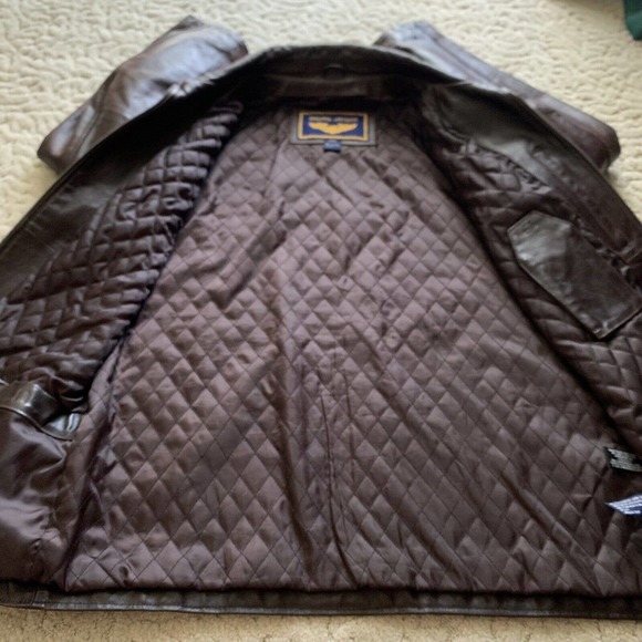AIRBORNE Leather Jacket BROWN Coat Mens Large Vintage Please See Pictures - Picture 7 of 11